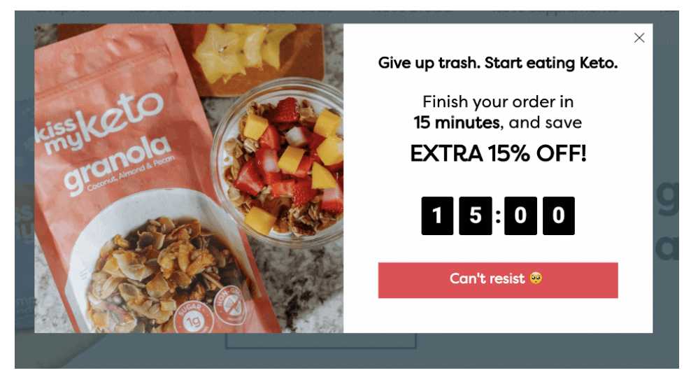 Kiss My Keto: Exit Intent Trigger Popup Example