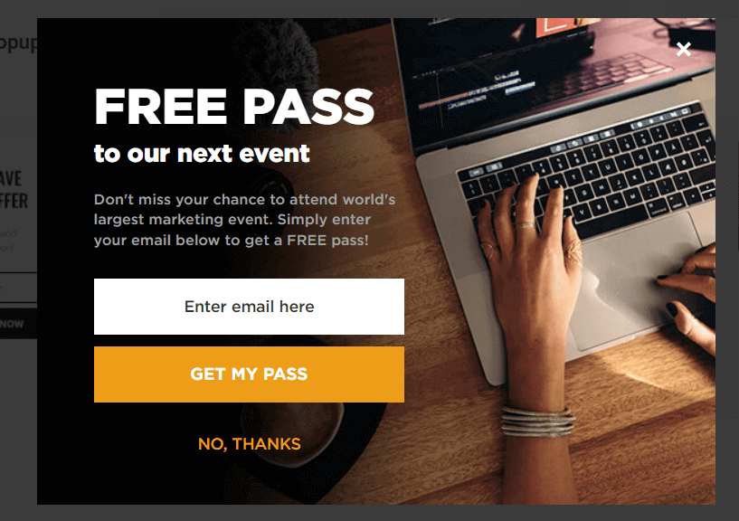 Picreel's exit intent Giveaway example