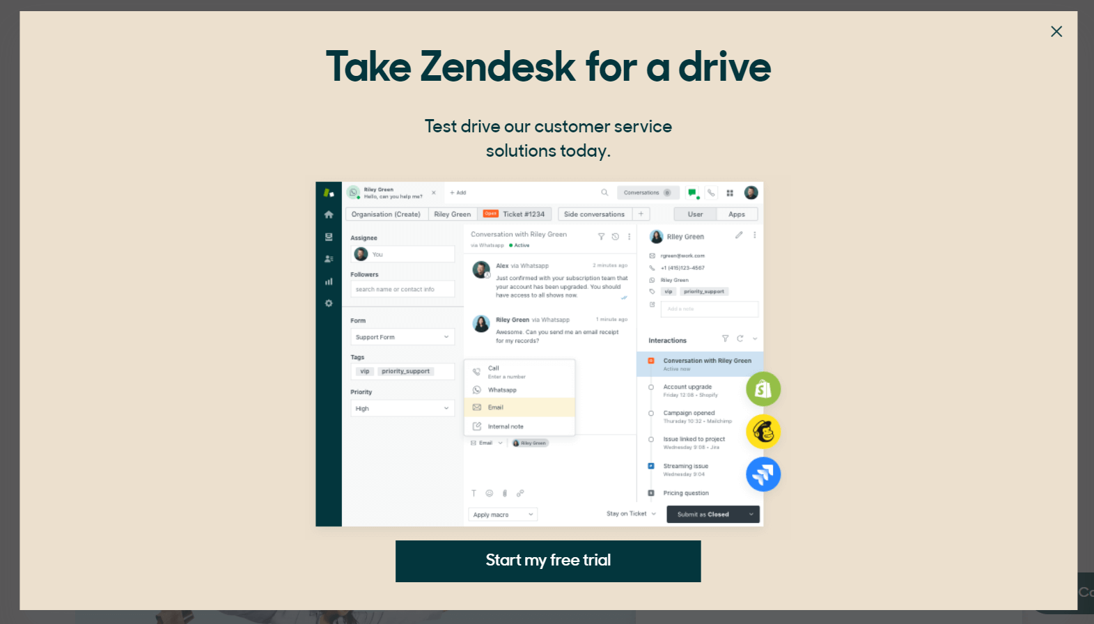 Zendesk popup