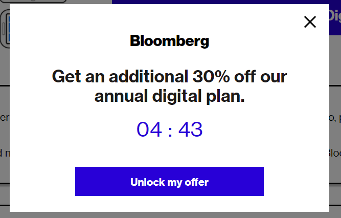 Bloomberg: Exit Intent Website Popup Example