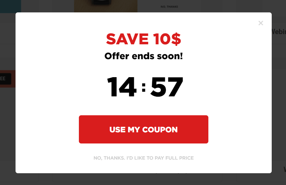 Picreel templates: Exit Trigger Popup Example