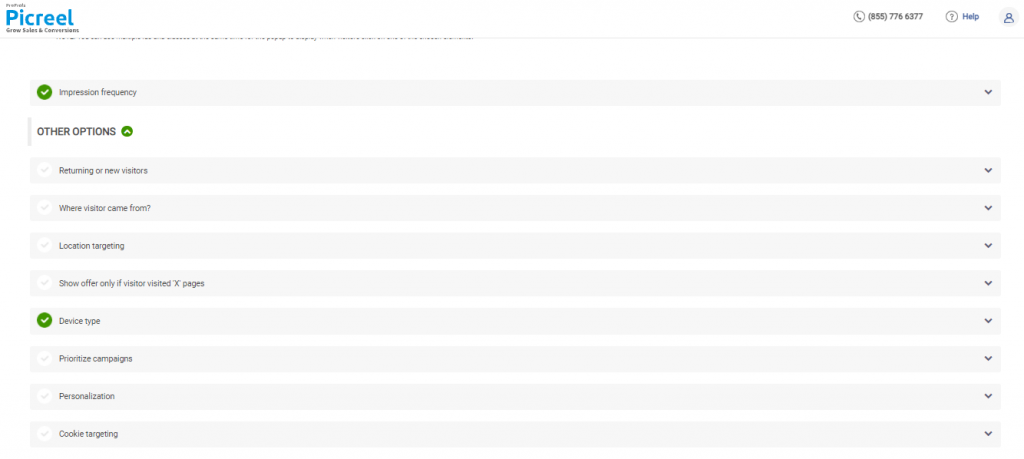 configure different options