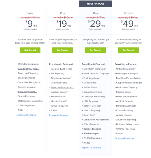 Pricing: OptinMonster vs SumoMe