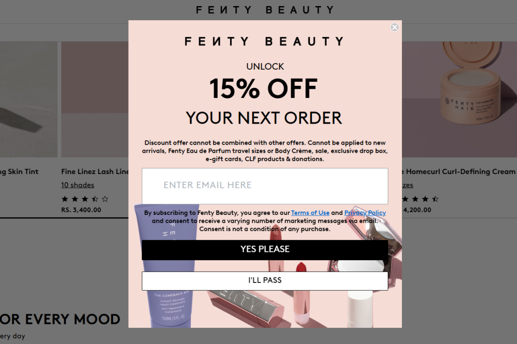Fenty Beauty Email Capture Popup