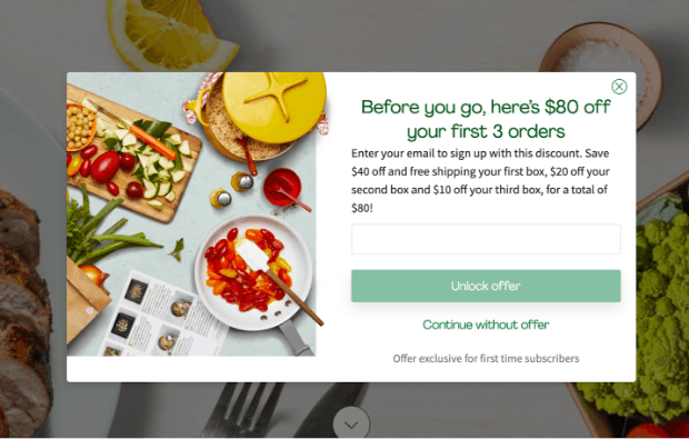 eCommerce Popup Examples Hello Fresh