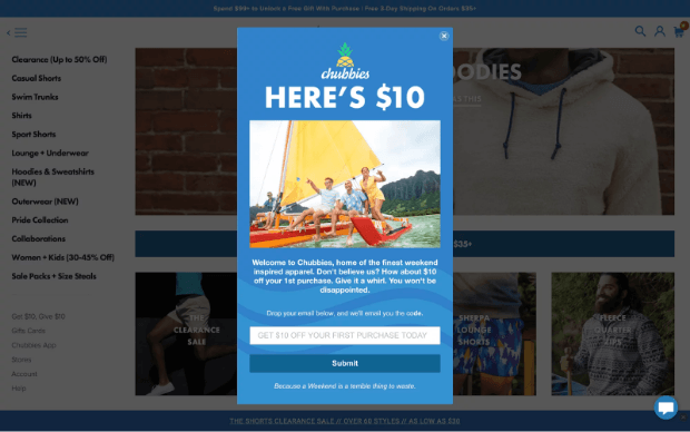 Best eCommerce Popup Design Examples Chubbies
