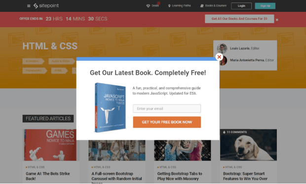 Lead Capture Popup Examples SitePoint