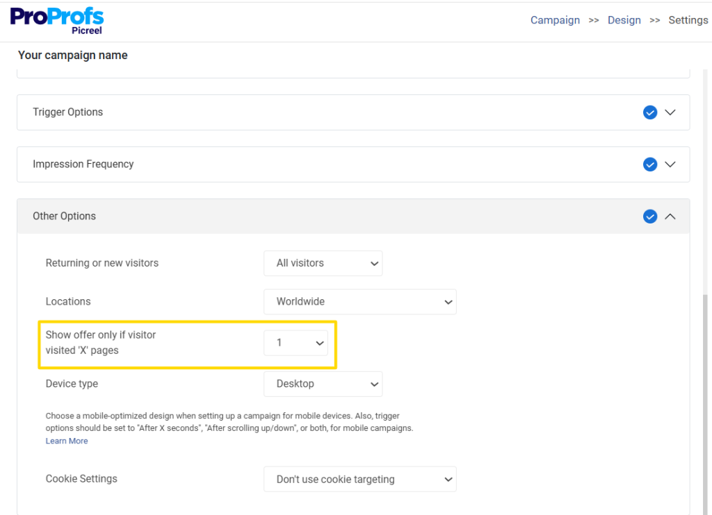 Email capture setting