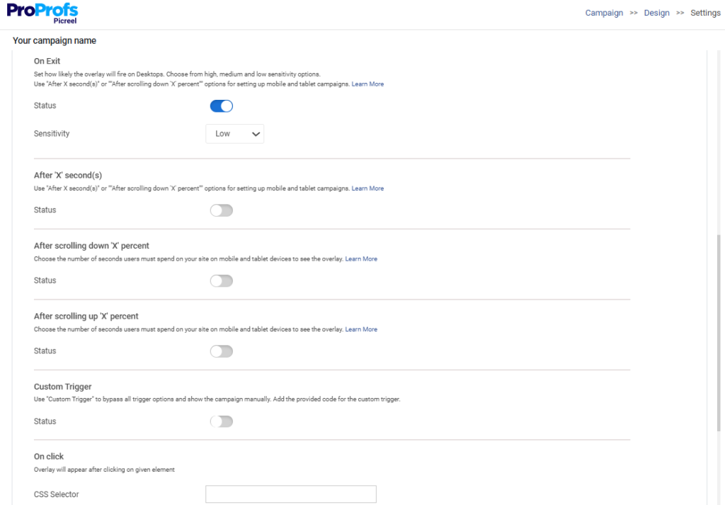 Set Smart Triggers on Picreel