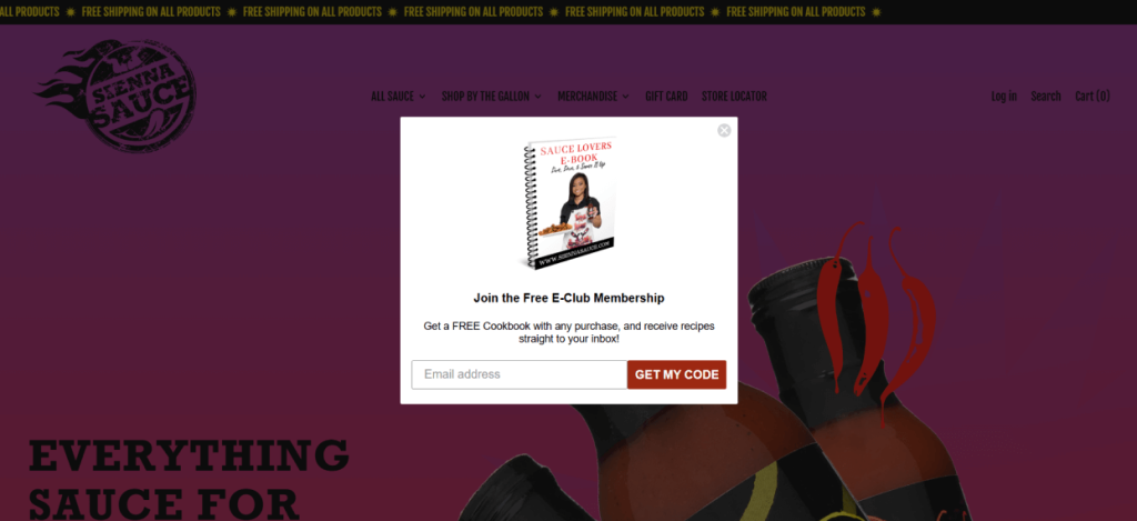 Sienna Sauce Lead Magnet Email Popup