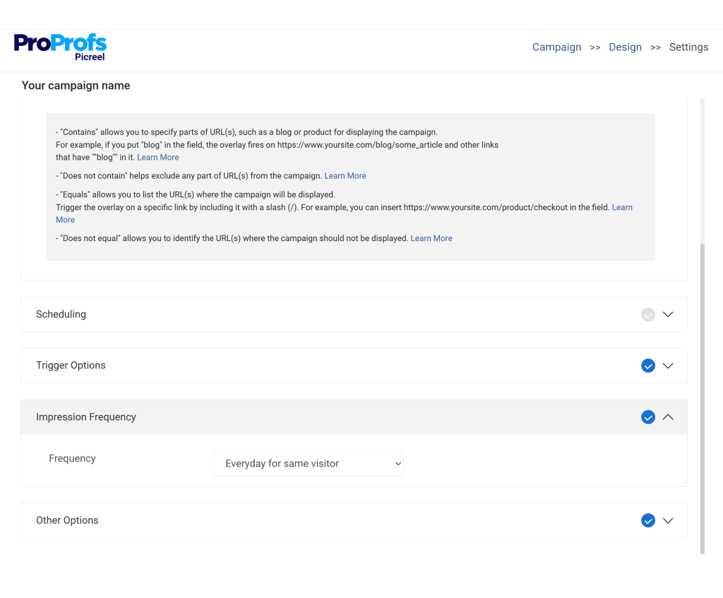 Popup Campaign Targeting