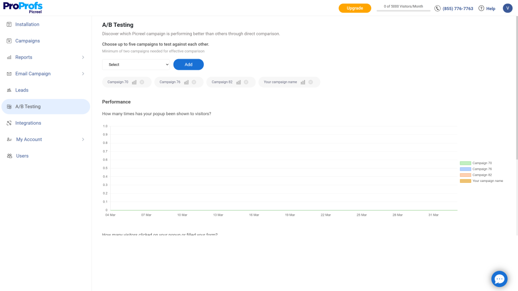 Picreel Popup A/B testing
