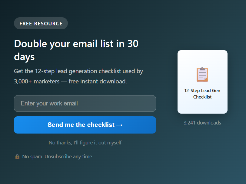 Free resource lead magnet popup