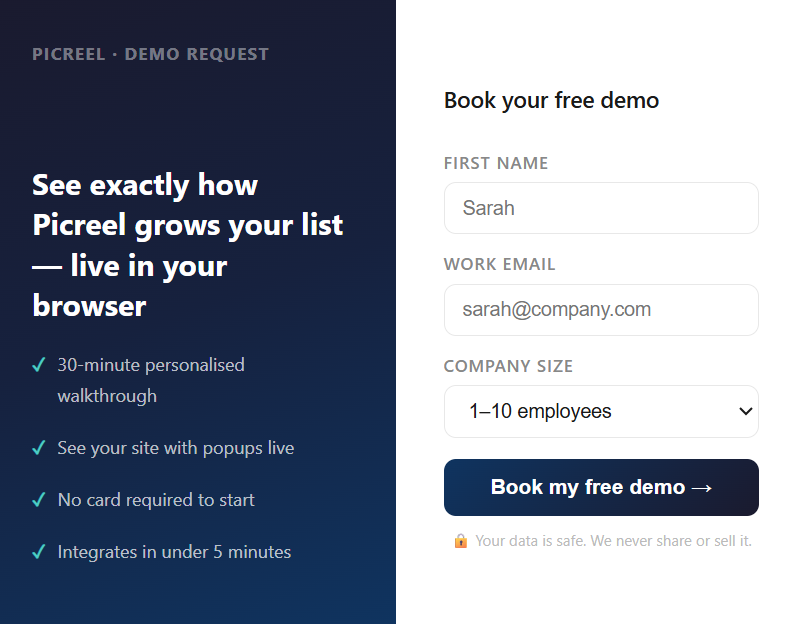 book your demo popup example