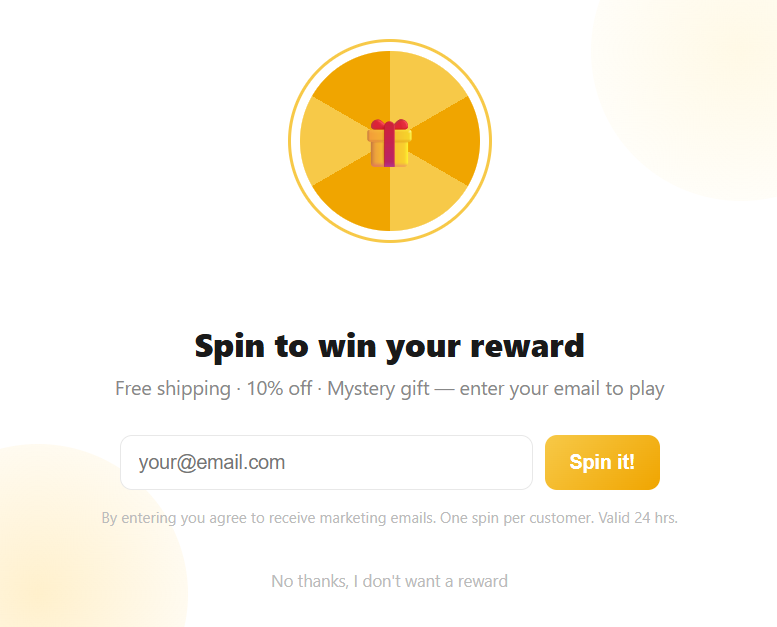 spin to win reward popup