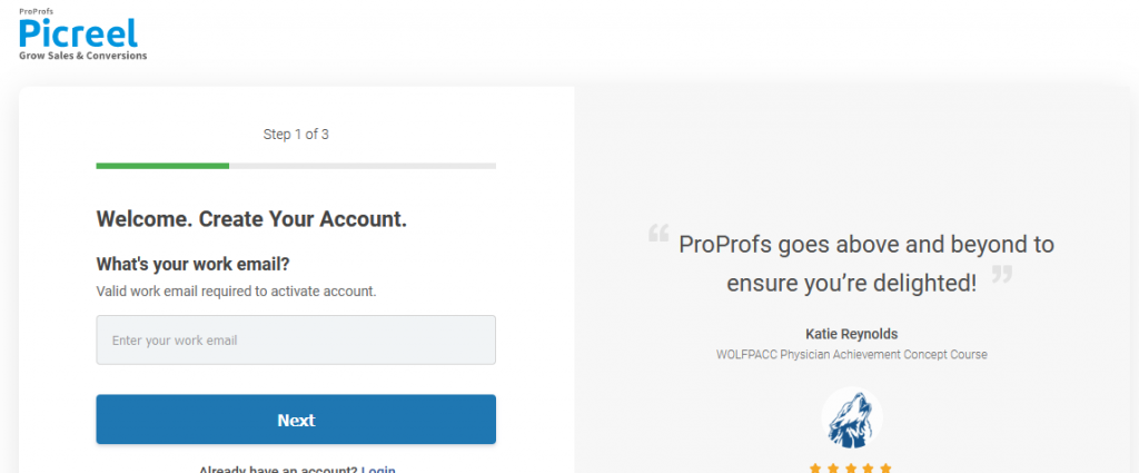 Create a free account with Picreel and log in