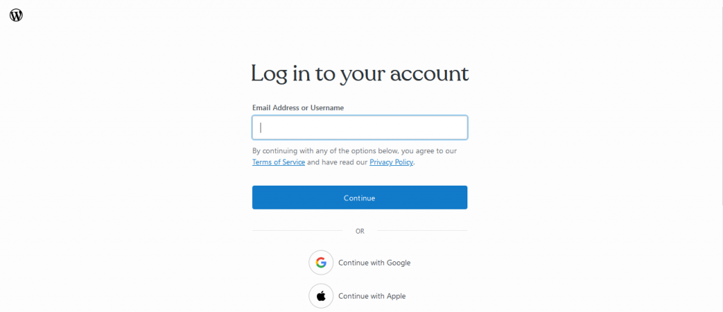 Log in to your WordPress account