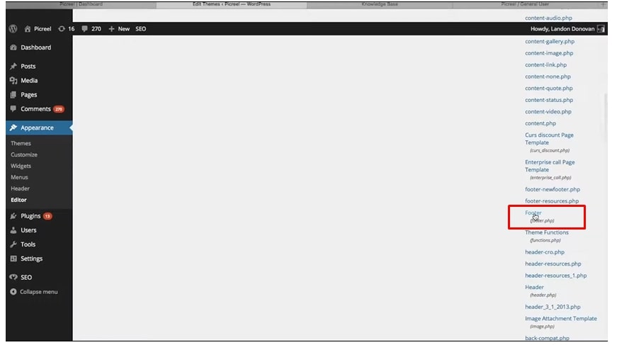scroll down and select "Footer"
