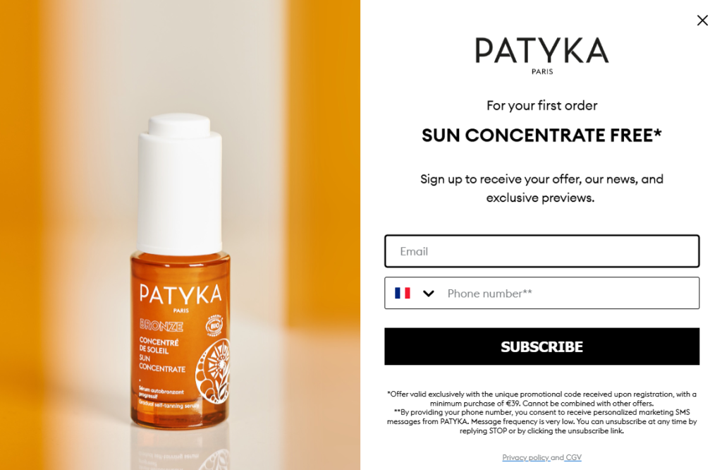 Patyka discount exit intent popup