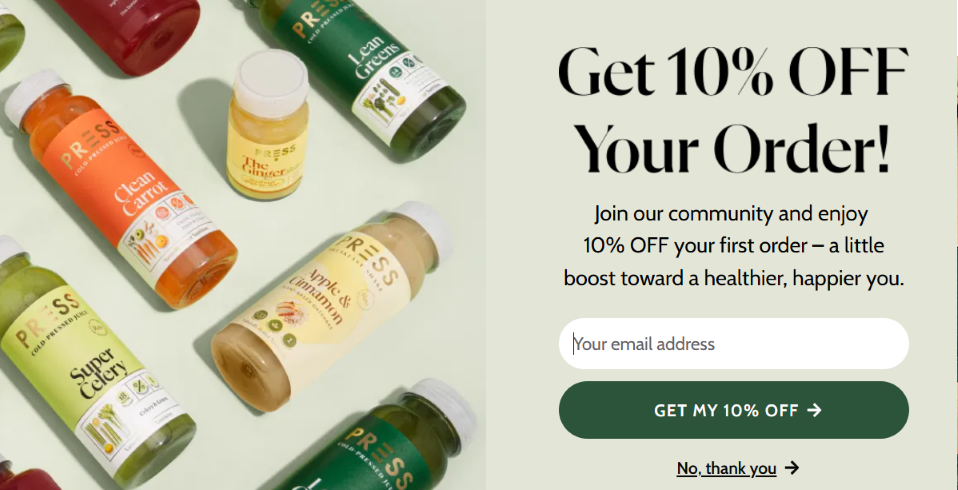 Press Cold-Pressed Juice Discount Popup for exit intent