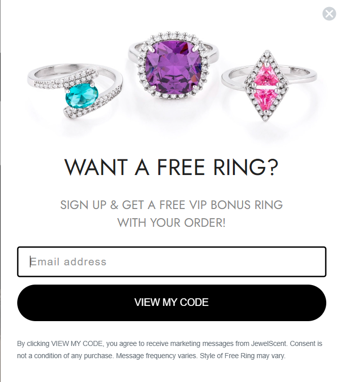 JewelScent Lead Generation (Email/Information Capture) exit intent popup example