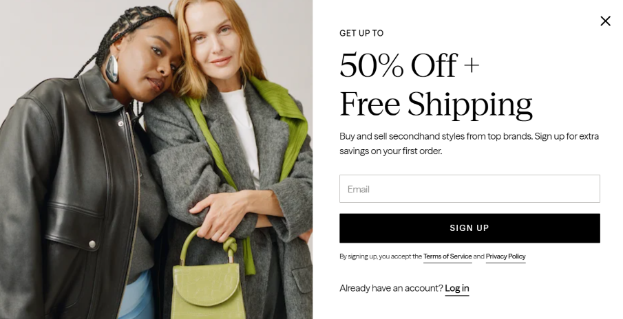 ThredUp free shipping exit intent popup example