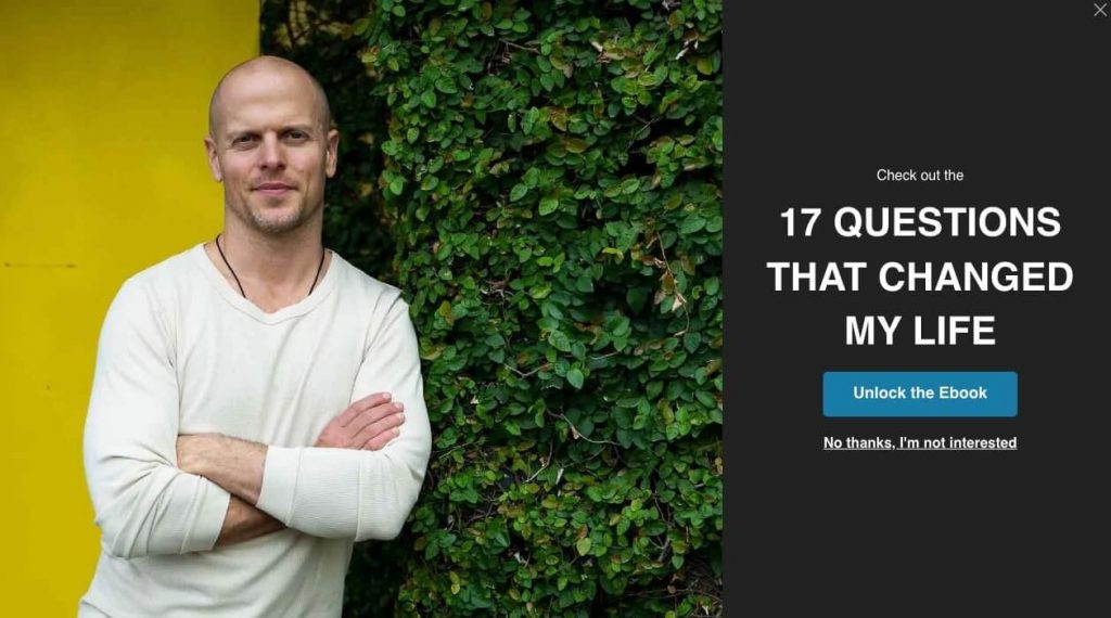 Tim Ferris's Free Ebook Popup