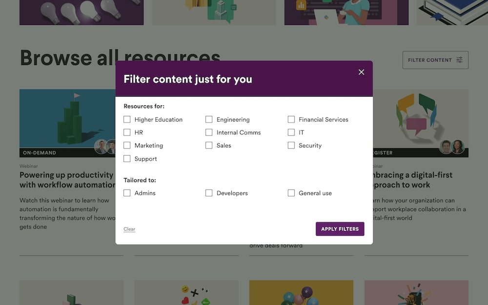 Slack's Content Personalization Popup