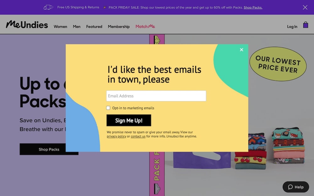 MeUndies Newsletter Popup