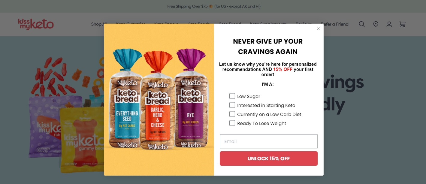 Kiss My Keto’s Interactive Popup overlay