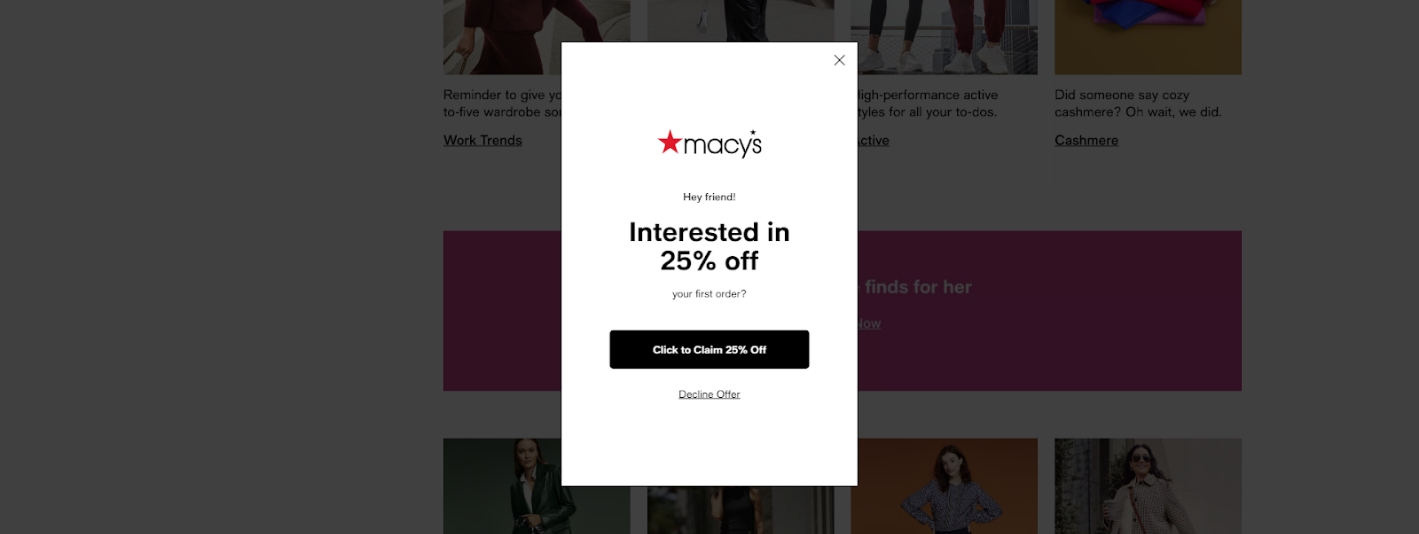 Macy’s Discount Popup Overlay