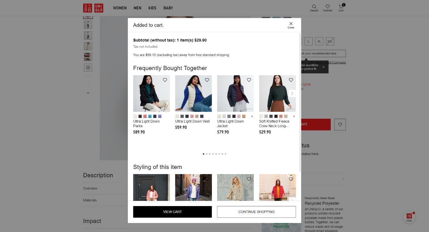 Uniqlo’s Cross-Sell Popup Overlay