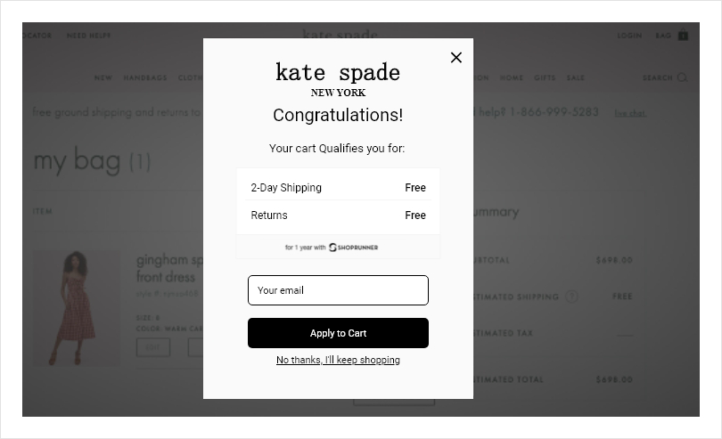Free Shipping Popup- Kate Spade