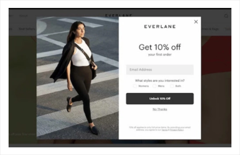 popup from Everlane