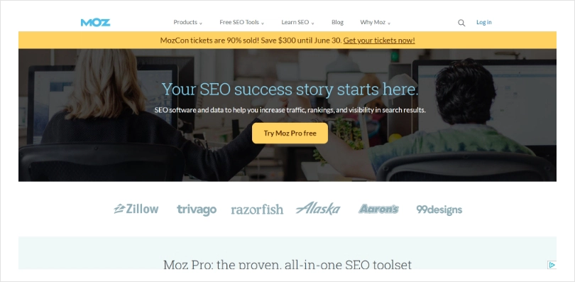 Moz's Landing Page
