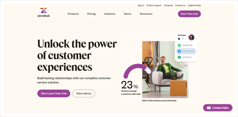 Zendesk's Landing Page