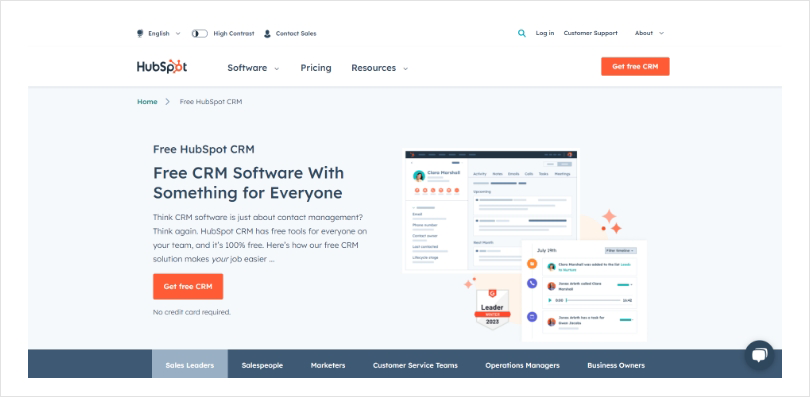 "Free HubSpot CRM" landing page