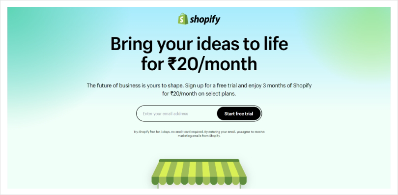 Shopify's "Start Your Free Trial" landing page