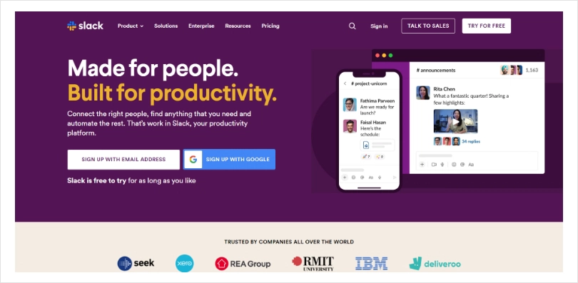 Slack's Landing Page