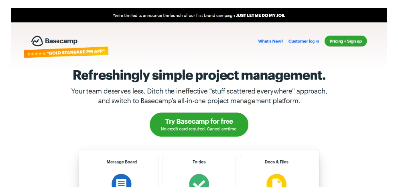 Basecamp's Landing Page