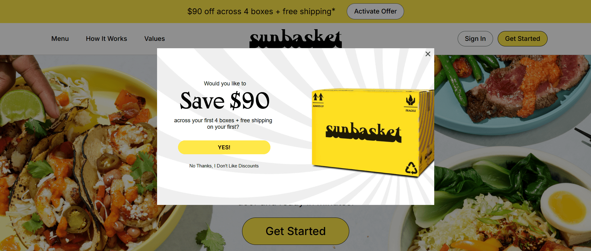 Sunbasket mobile exit intent popup