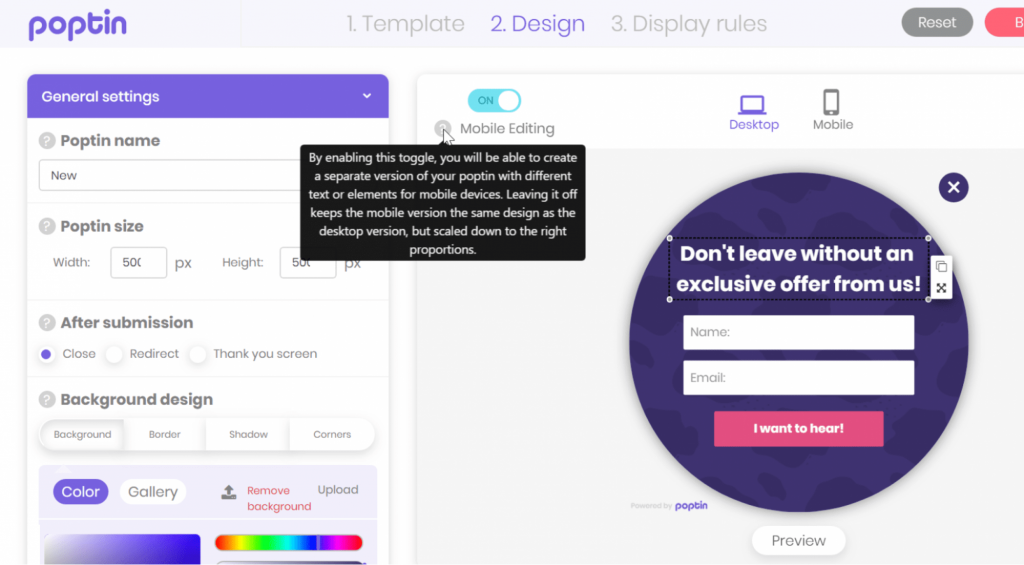 Poptin screenshot popup software
