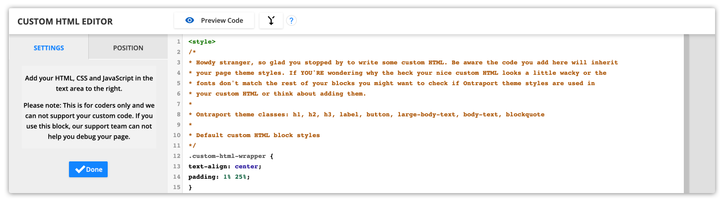 custom HTML code