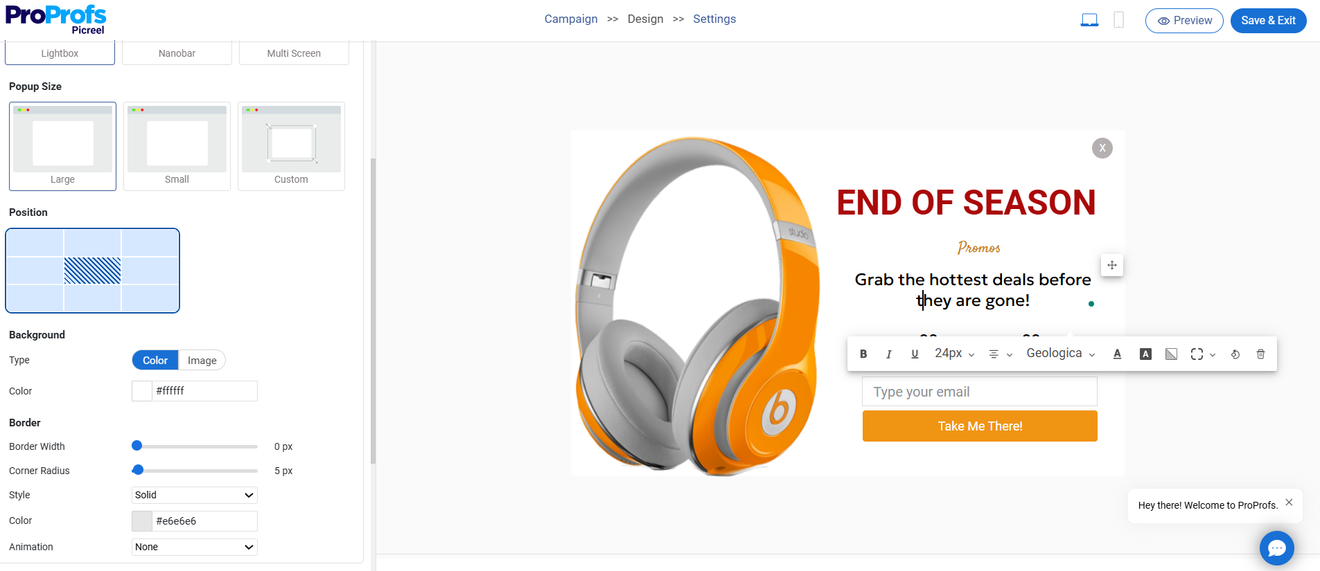Picreel Countdown Timer Dashboard