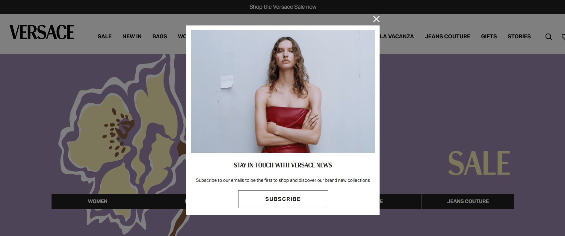 Versace Email Signup Popup