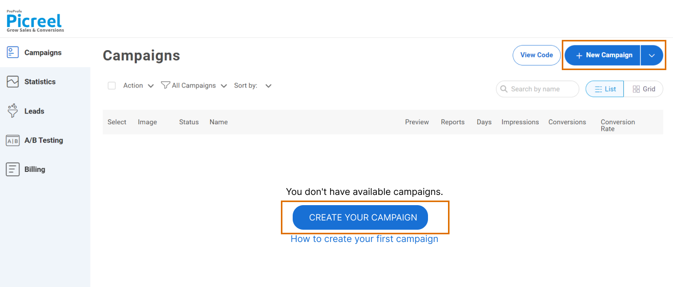 Create a new popup campaign