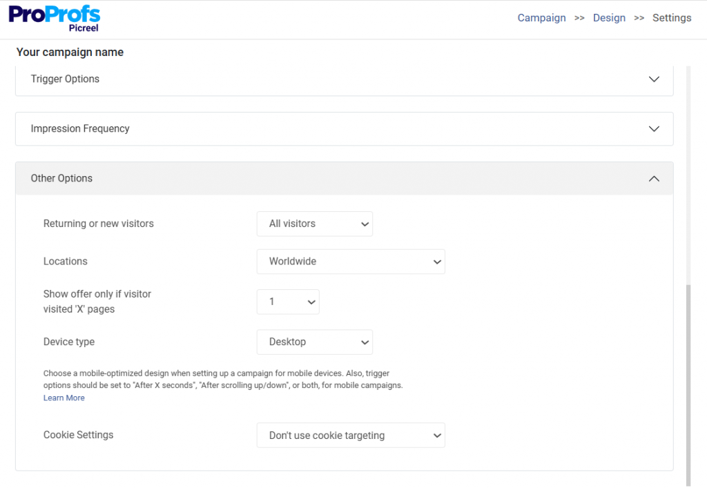 Picreel Popup_targeting