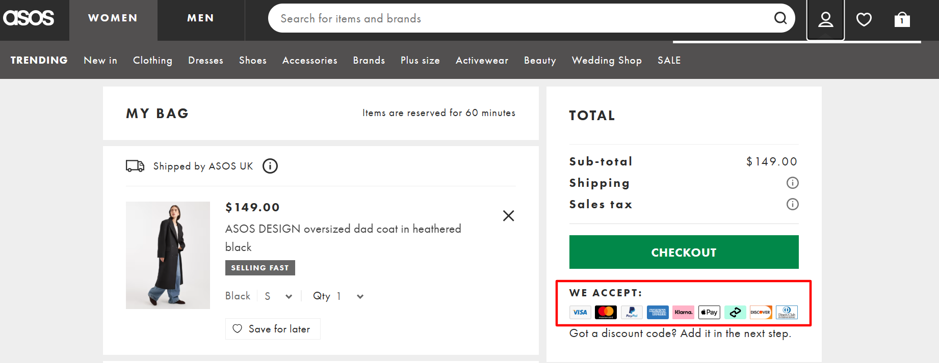 ASOS payment options for CRO