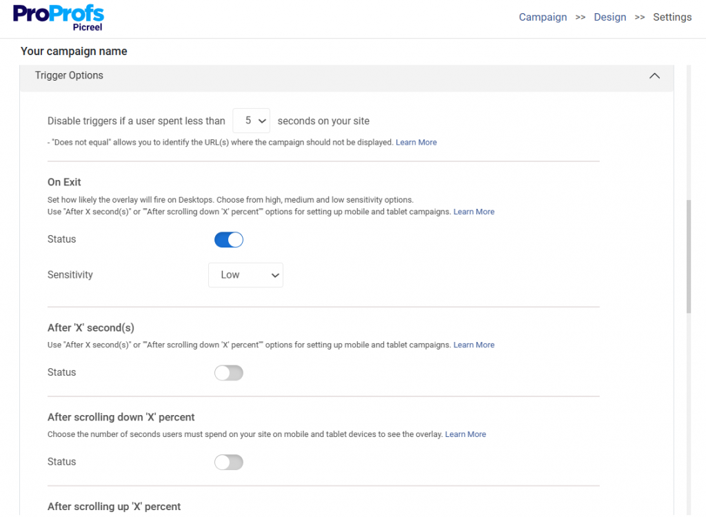 Configure welcome popup timing