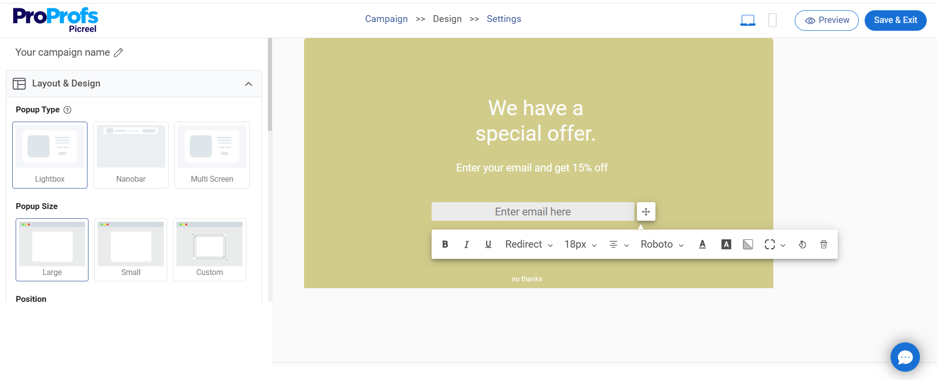 Personalize popup form